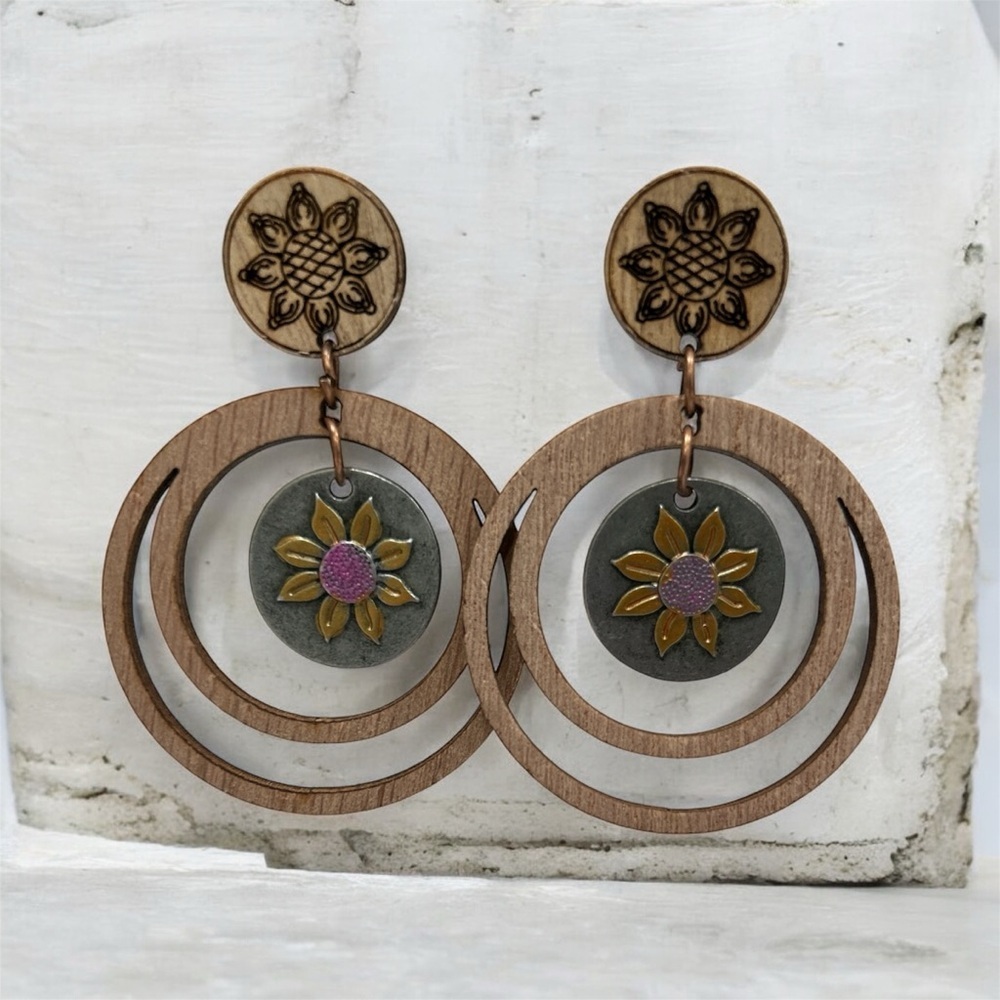 Brown and Green Floral Earrings
